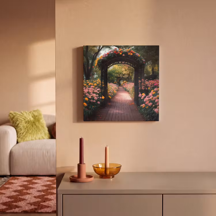 Canvas schilderij - Doorkijk - Bloemen - Pad - Natuur - Kleurrijk — 2