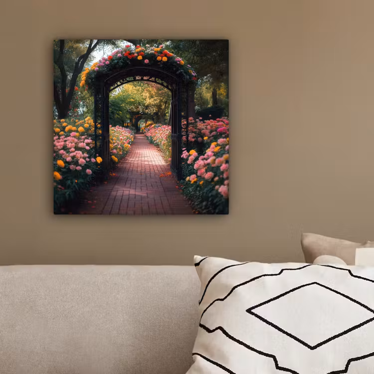 Canvas schilderij - Doorkijk - Bloemen - Pad - Natuur - Kleurrijk — 3