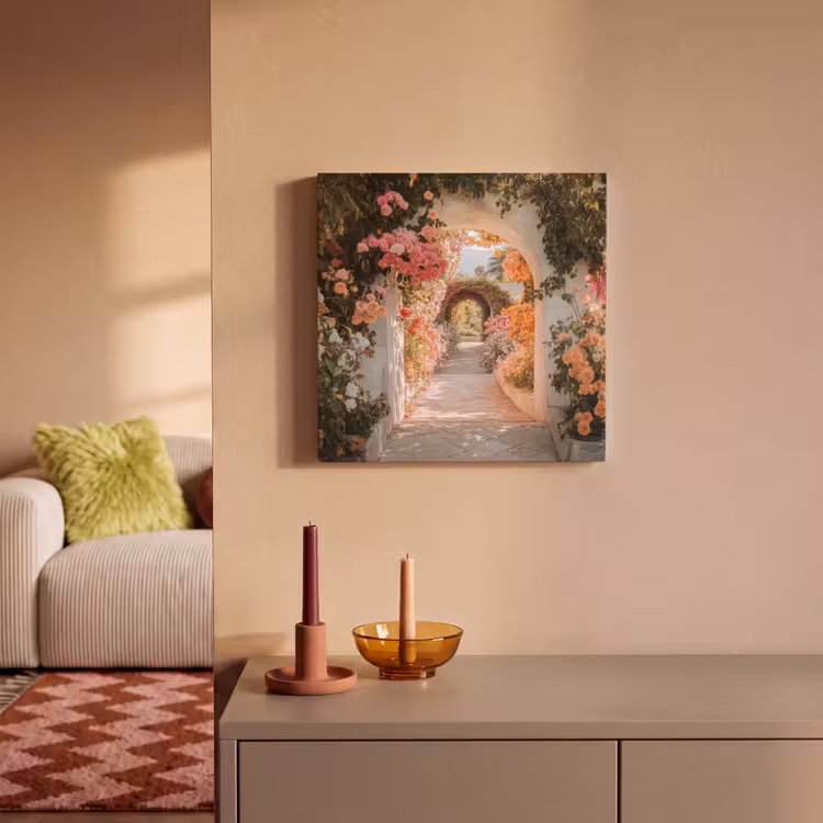 Canvas schilderij - Doorkijk - Boog - Bloemen - Pastel — 2