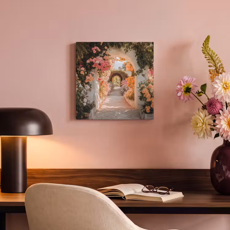 Canvas schilderij - Doorkijk - Boog - Bloemen - Pastel — 4