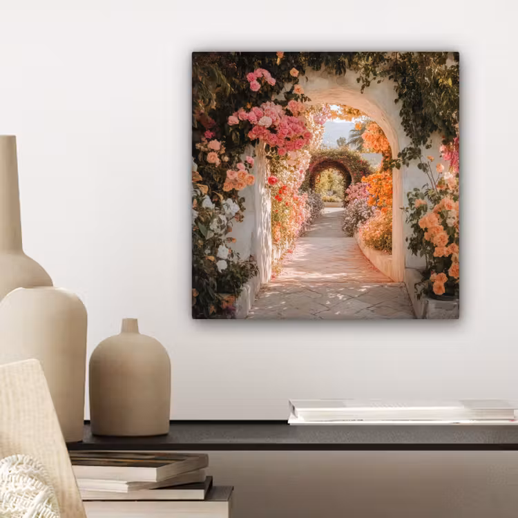 Canvas schilderij - Doorkijk - Boog - Bloemen - Pastel — 5