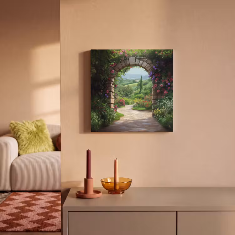 Canvas schilderij - Doorkijk - Landschap - Bloemen - Pad - Uitzicht — 2