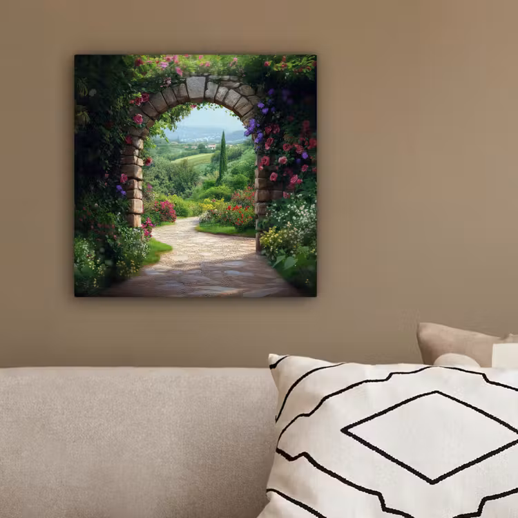 Canvas schilderij - Doorkijk - Landschap - Bloemen - Pad - Uitzicht — 3