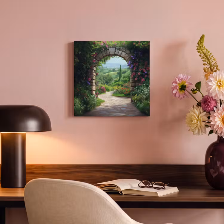 Canvas schilderij - Doorkijk - Landschap - Bloemen - Pad - Uitzicht — 4