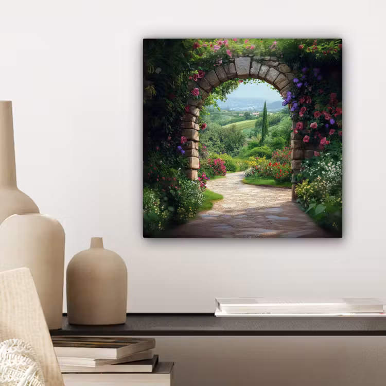 Canvas schilderij - Doorkijk - Landschap - Bloemen - Pad - Uitzicht — 5