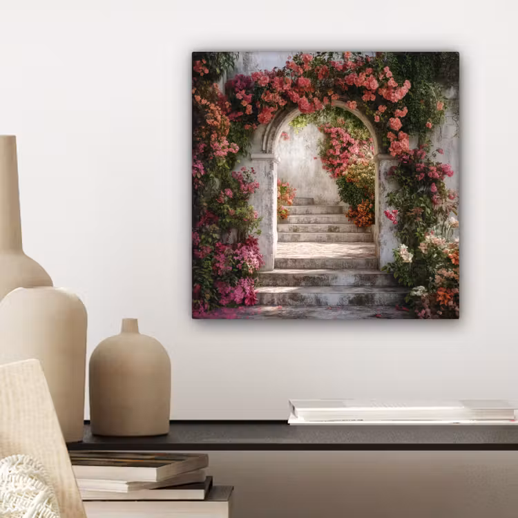 Canvas schilderij - Doorkijk - Rozen - Vintage - Poort — 5