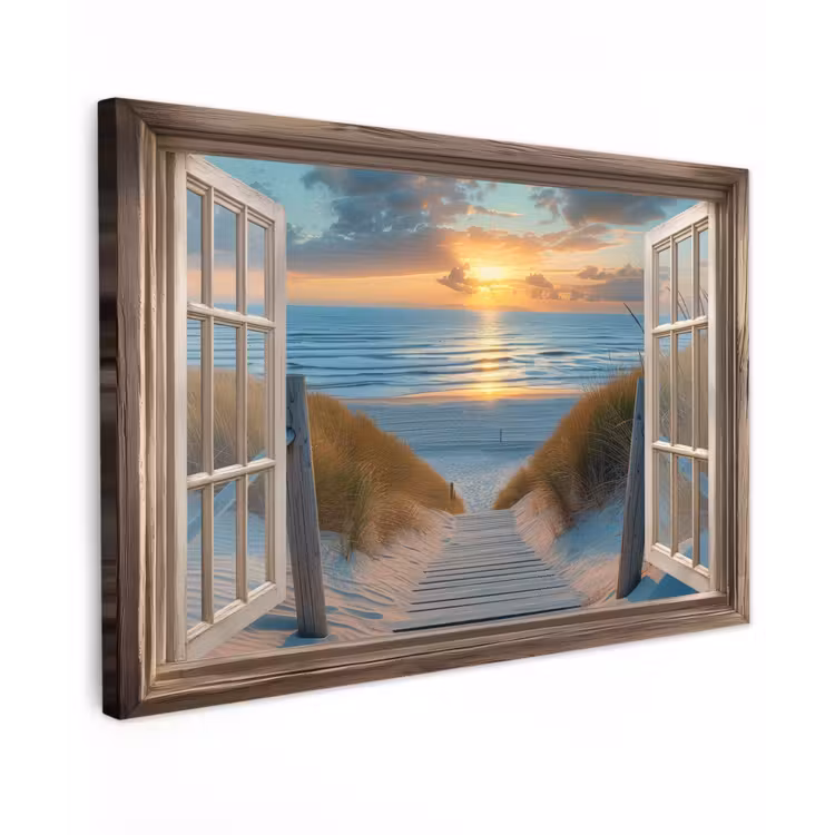 Canvas schilderij - Doorkijk - Strand - Pad - Zonsondergang — 1