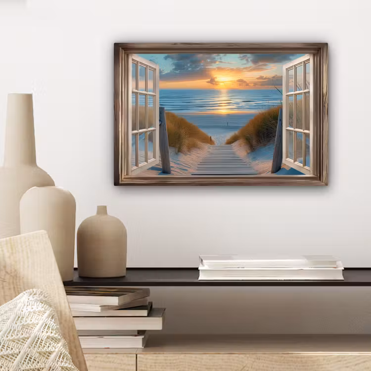 Canvas schilderij - Doorkijk - Strand - Pad - Zonsondergang — 5