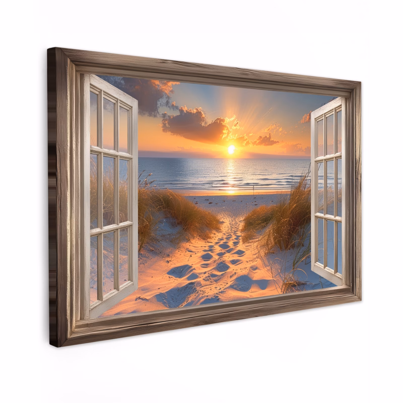 Canvas schilderij - Doorkijk - Strand - Duinen - Zonsondergang — 1