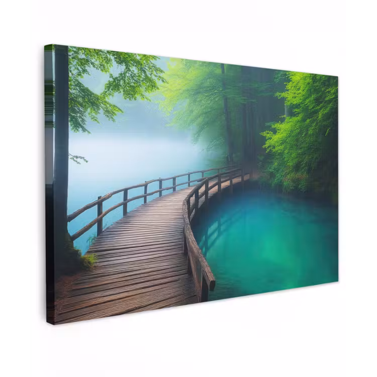 Canvas schilderij - Brug - Water - Rivier - Bos — 1
