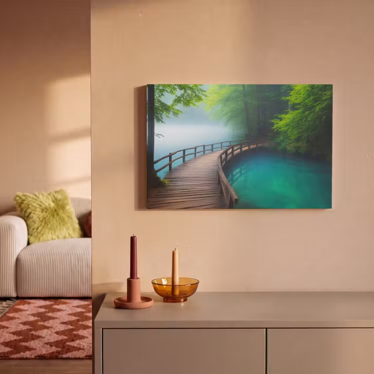 Canvas schilderij - Brug - Water - Rivier - Bos — 2
