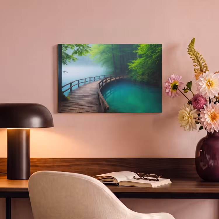 Canvas schilderij - Brug - Water - Rivier - Bos — 4