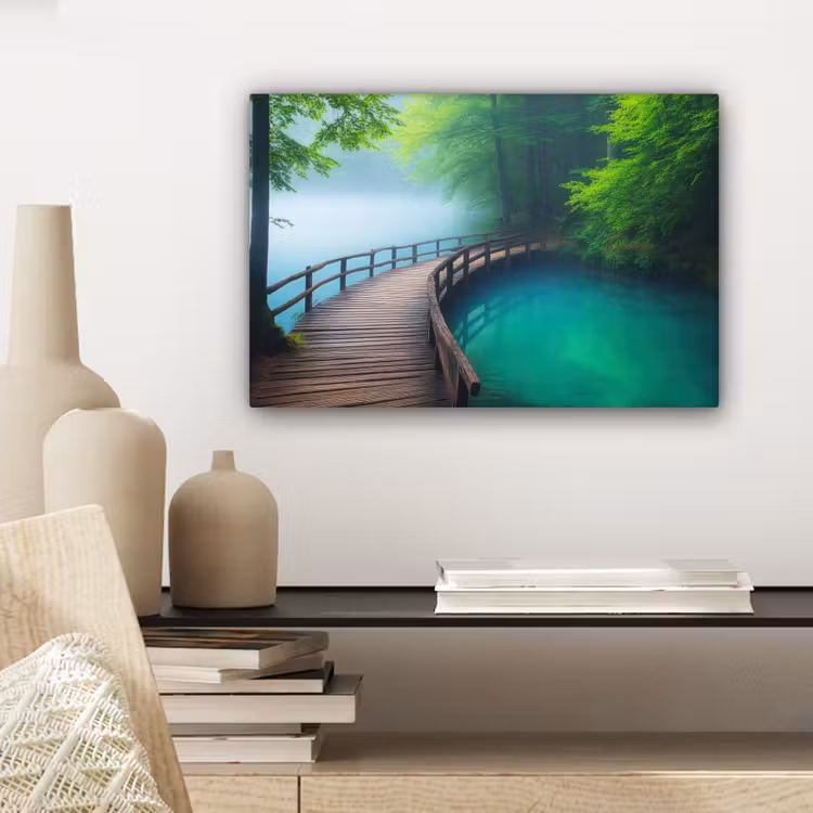 Canvas schilderij - Brug - Water - Rivier - Bos — 5