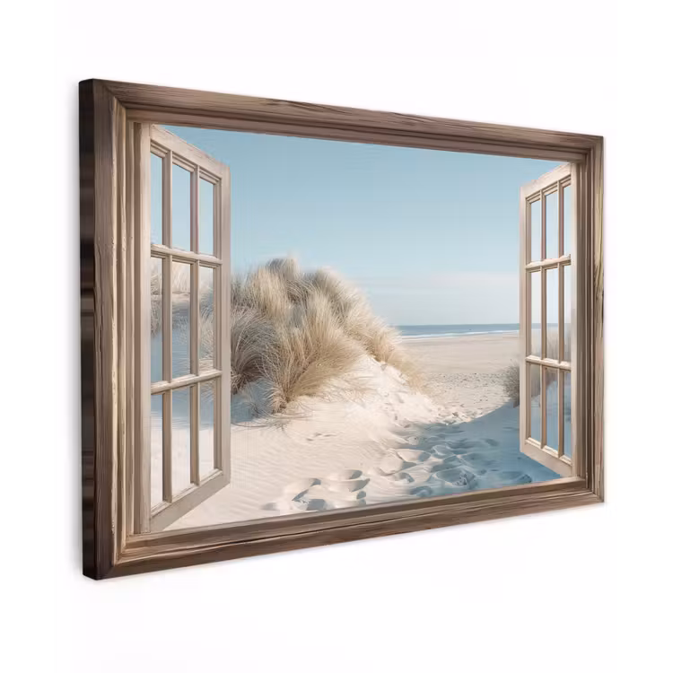 Canvas schilderij - Doorkijk - Helmgras - Duinen - Zee - Landschap — 1
