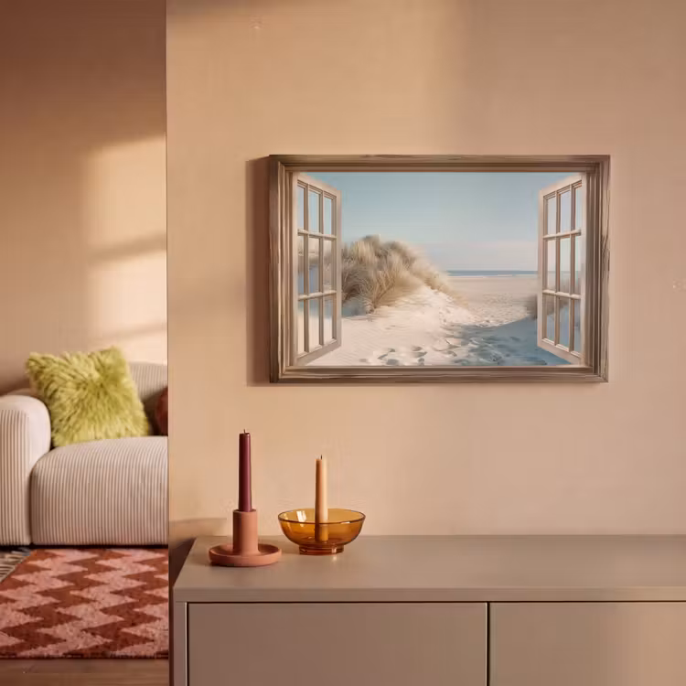 Canvas schilderij - Doorkijk - Helmgras - Duinen - Zee - Landschap — 2