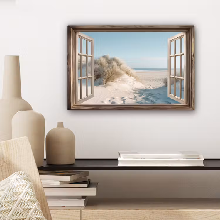 Canvas schilderij - Doorkijk - Helmgras - Duinen - Zee - Landschap — 5