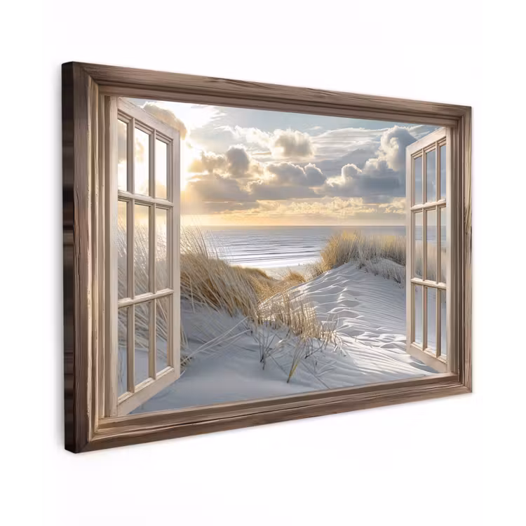 Canvas schilderij - Doorkijk - Strand - Duinen - Zee - Natuur — 1