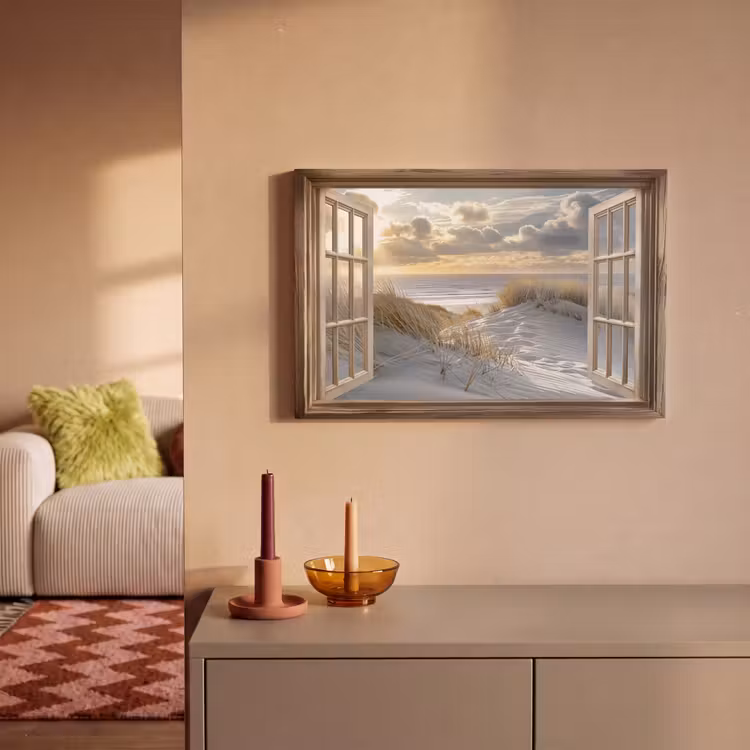Canvas schilderij - Doorkijk - Strand - Duinen - Zee - Natuur — 2