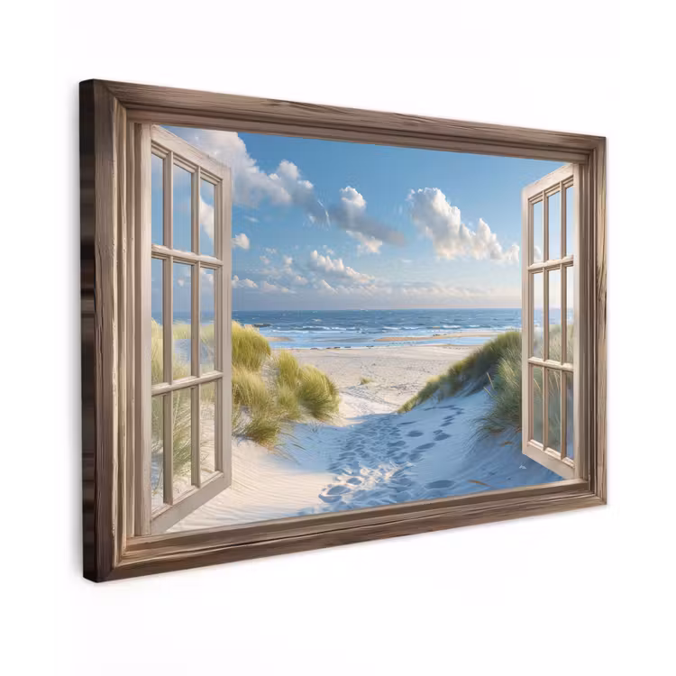 Canvas schilderij - Doorkijk - Strand - Raam - Duinen - Zee — 1