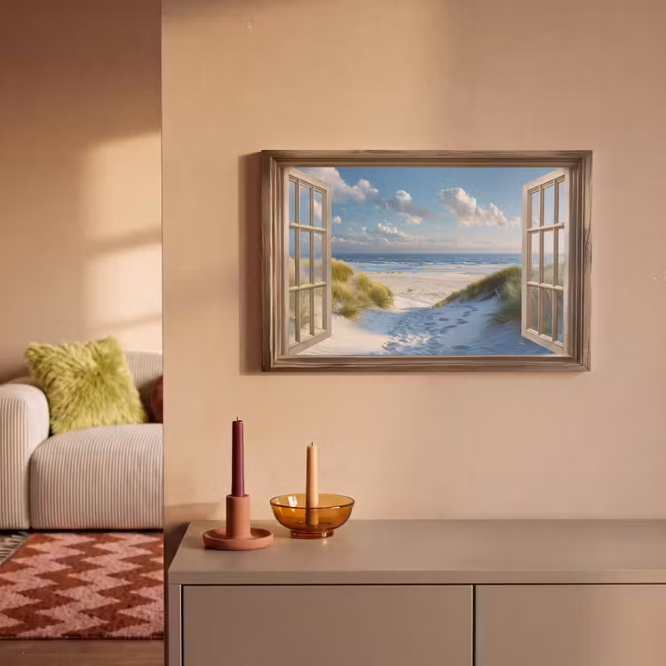 Canvas schilderij - Doorkijk - Strand - Raam - Duinen - Zee — 2