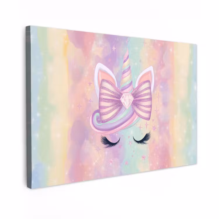 Canvas schilderij - Eenhoorn - Glitters - Regenboog - Pastel — 1