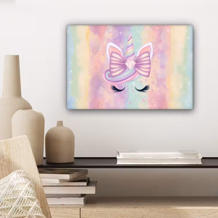 Canvas schilderij - Eenhoorn - Glitters - Regenboog - Pastel — 5