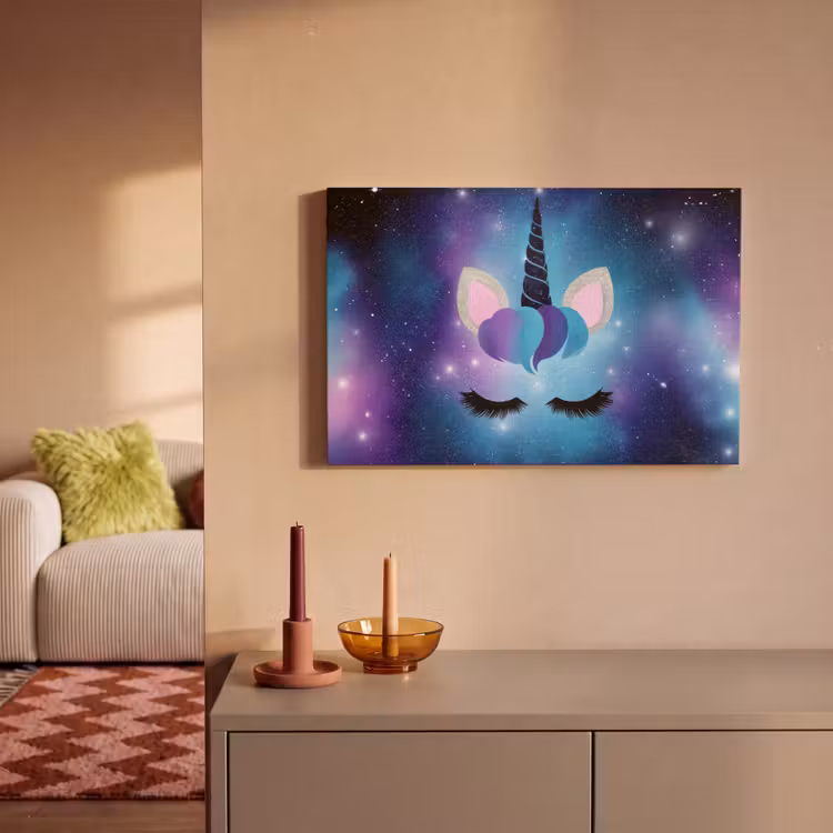 Canvas schilderij - Eenhoorn - Sterren - Blauw — 2