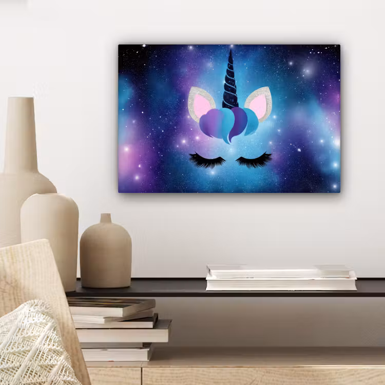 Canvas schilderij - Eenhoorn - Sterren - Blauw — 5