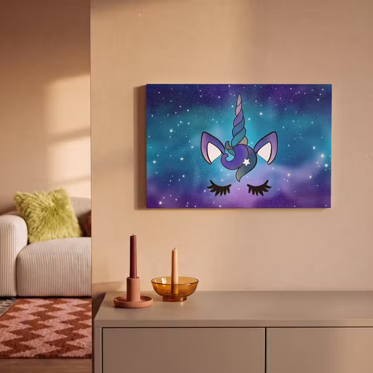 Canvas schilderij - Eenhoorn - Sterrenhemel - Ster - Blauw — 2