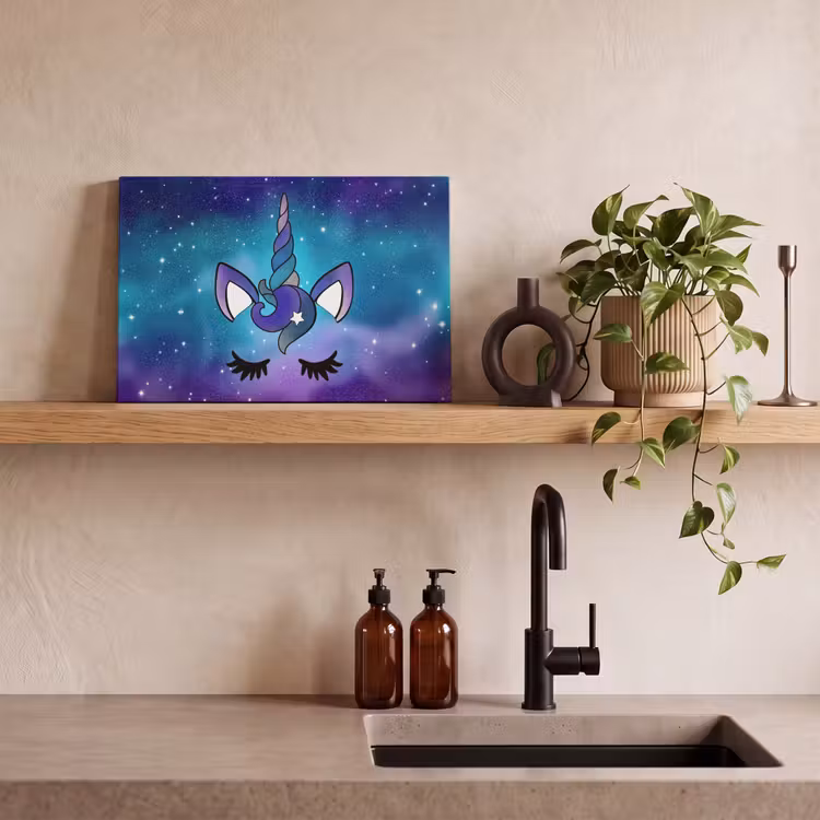Canvas schilderij - Eenhoorn - Sterrenhemel - Ster - Blauw — 3