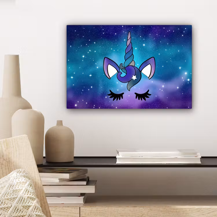 Canvas schilderij - Eenhoorn - Sterrenhemel - Ster - Blauw — 5