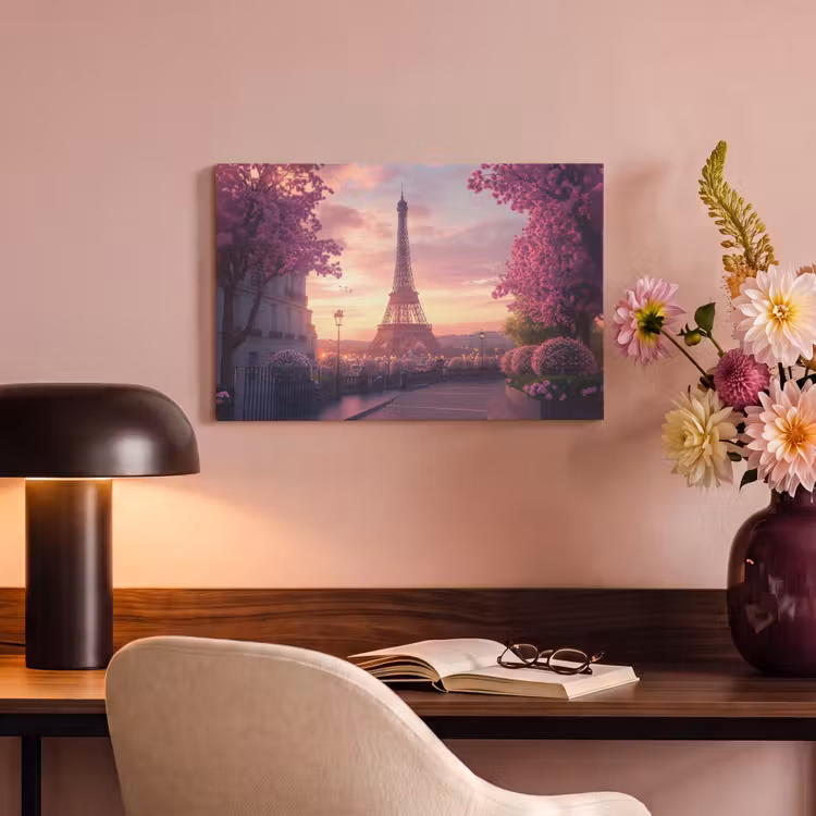 Canvas schilderij - Eiffeltoren - Parijs - Roze — 4