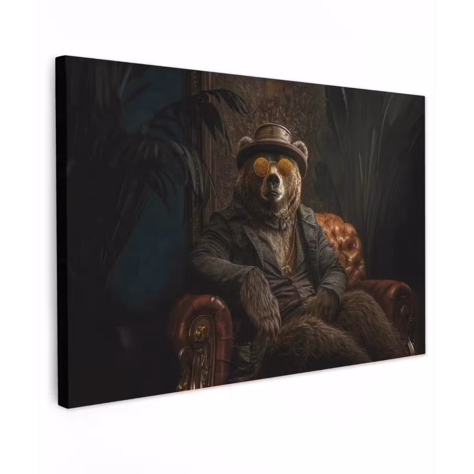 Canvas schilderij - Beer - Bruin - Pak - Hoed — 1