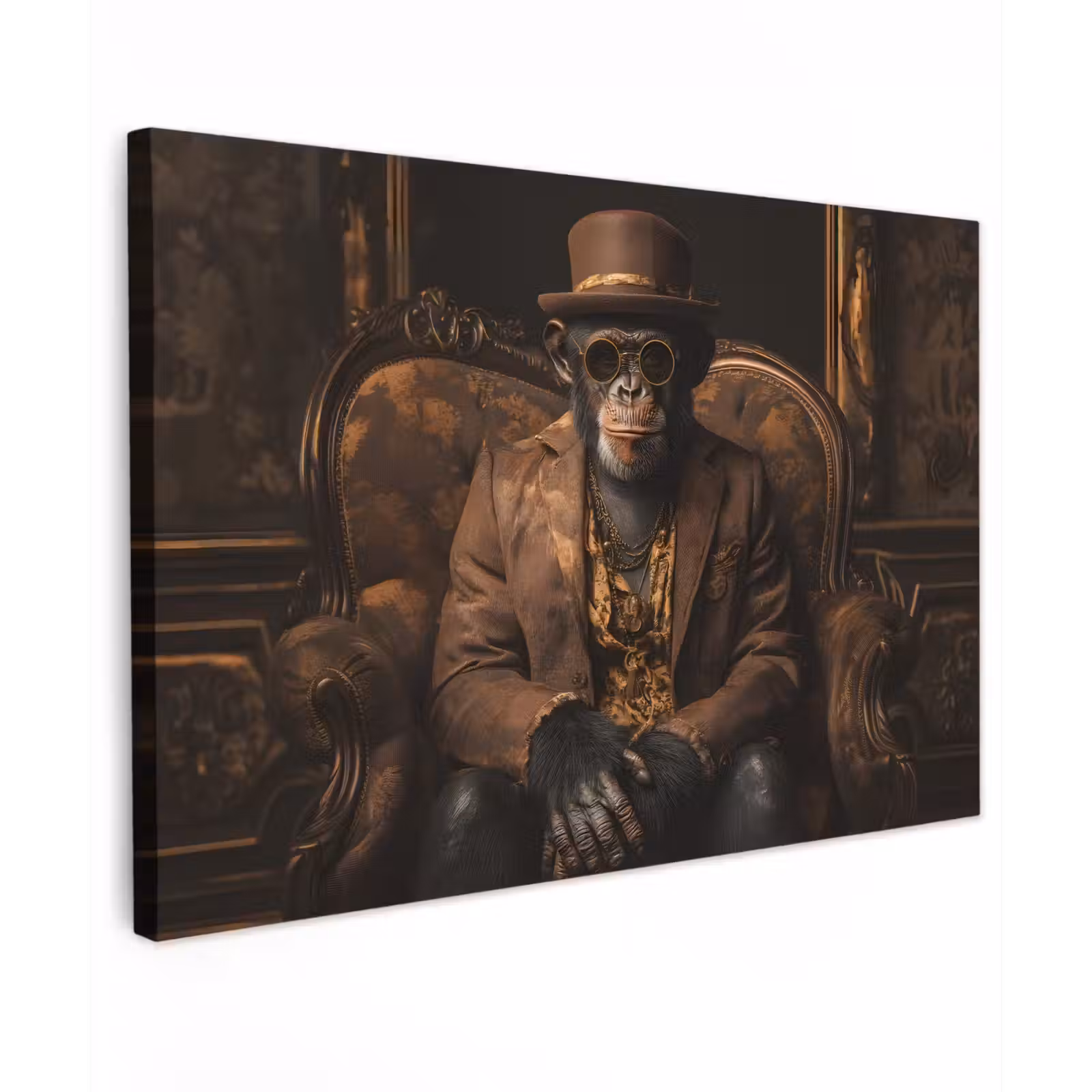 Canvas schilderij - Chimpansee - Stoel - Pak - Bruin — 1