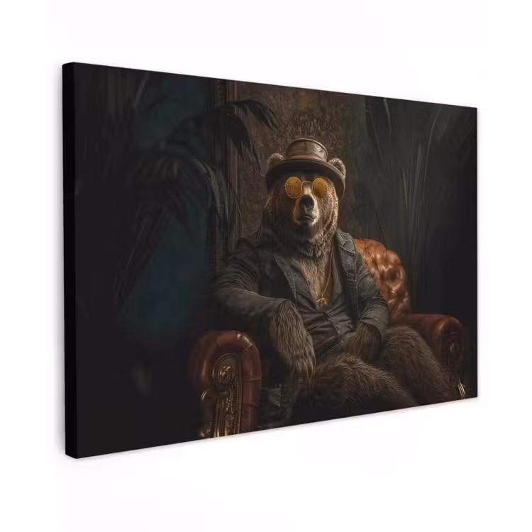 Canvas schilderij - Beer - Bruin - Pak - Hoed — 1