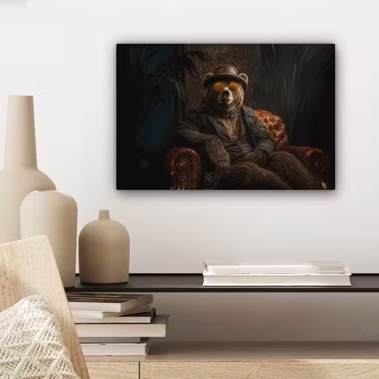 Canvas schilderij - Beer - Bruin - Pak - Hoed — 5