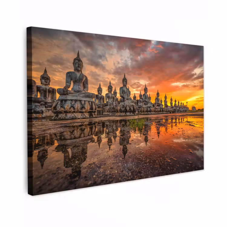Canvas schilderij - Boeddha beelden - Zonsondergang - Water - Boeddhisme — 1