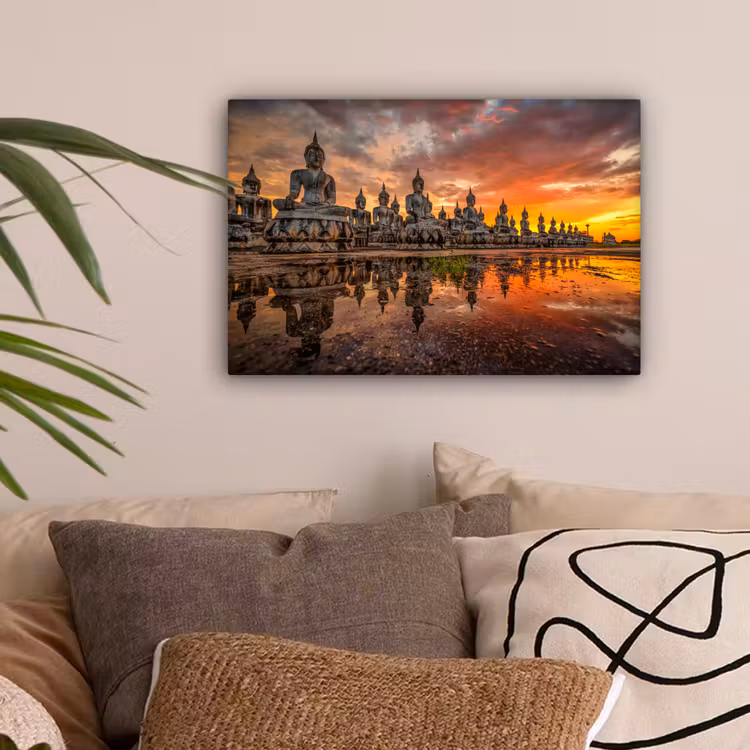 Canvas schilderij - Boeddha beelden - Zonsondergang - Water - Boeddhisme — 2
