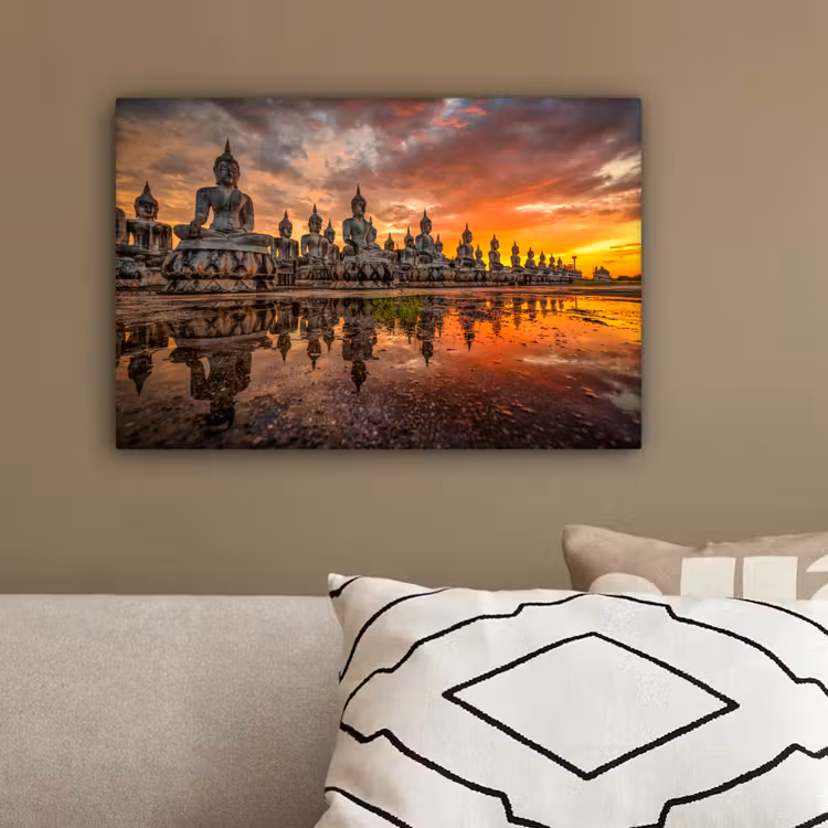 Canvas schilderij - Boeddha beelden - Zonsondergang - Water - Boeddhisme — 3