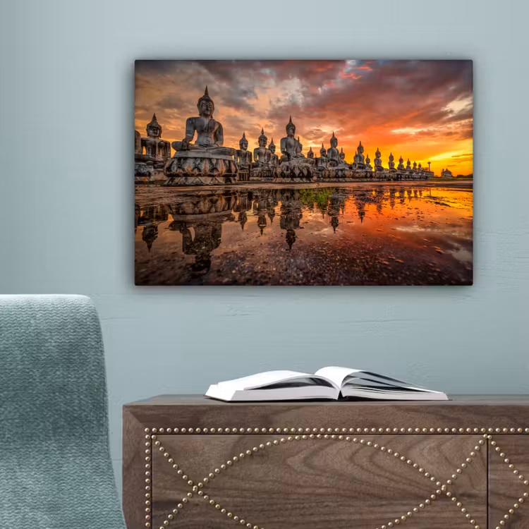 Canvas schilderij - Boeddha beelden - Zonsondergang - Water - Boeddhisme — 4
