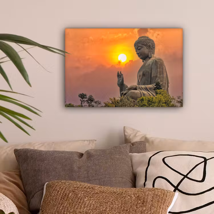 Canvas schilderij - Buddha - Zonsondergang - Boeddha beelden - Planten — 2