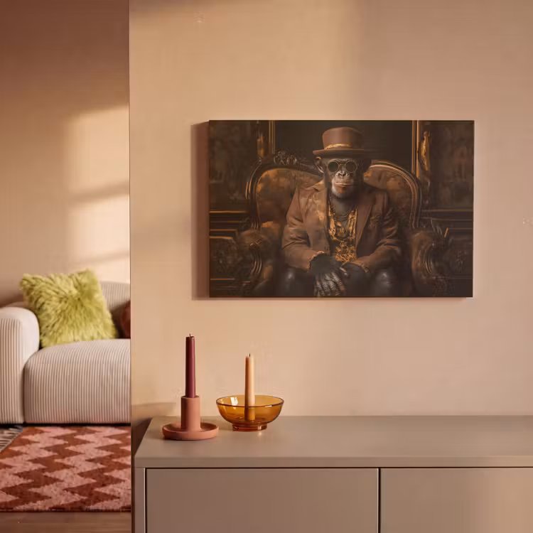 Canvas schilderij - Chimpansee - Stoel - Pak - Bruin — 2