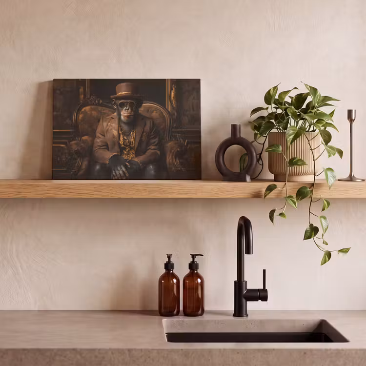 Canvas schilderij - Chimpansee - Stoel - Pak - Bruin — 3