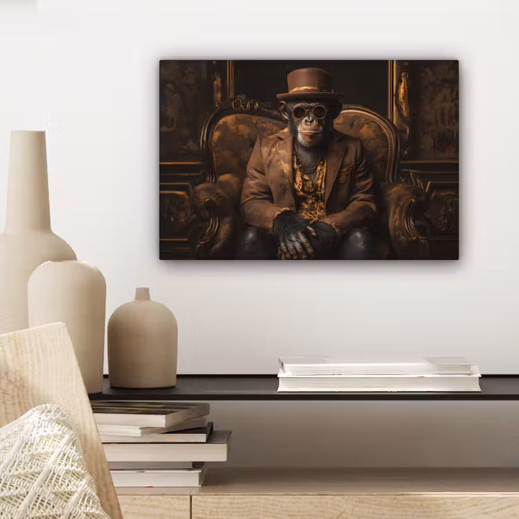 Canvas schilderij - Chimpansee - Stoel - Pak - Bruin — 5