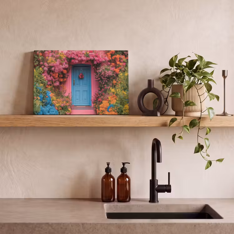 Canvas schilderij - Bloemen - Deur - Roze — 3