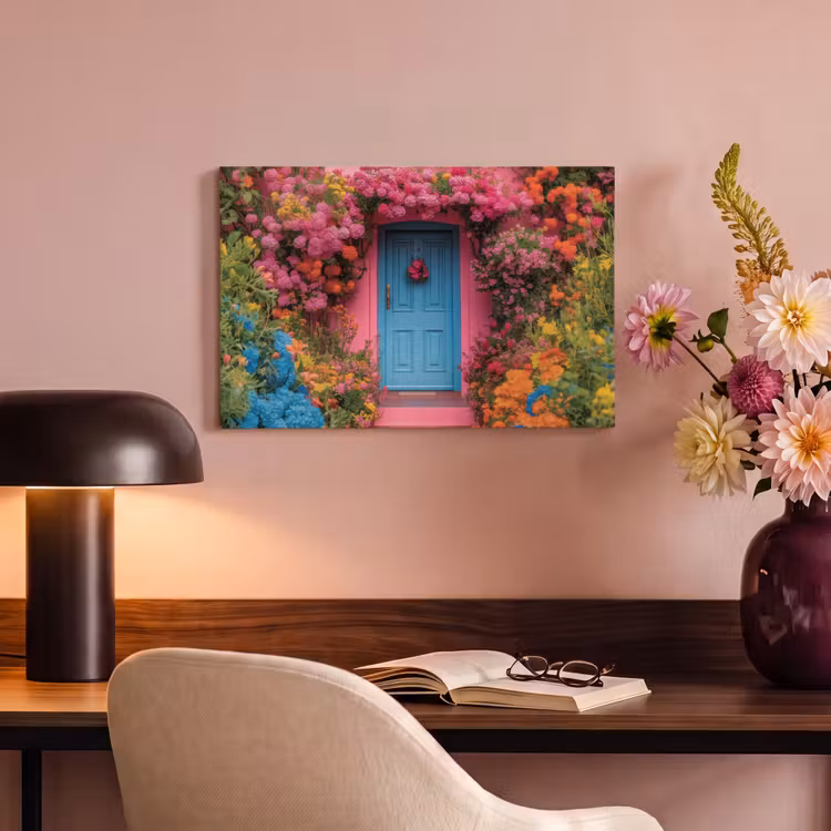 Canvas schilderij - Bloemen - Deur - Roze — 4