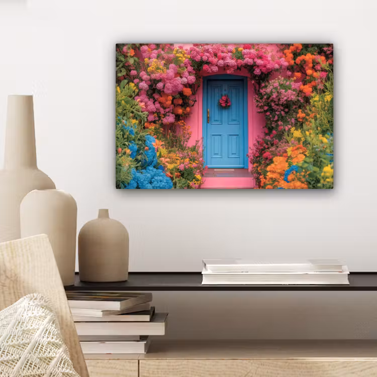 Canvas schilderij - Bloemen - Deur - Roze — 5