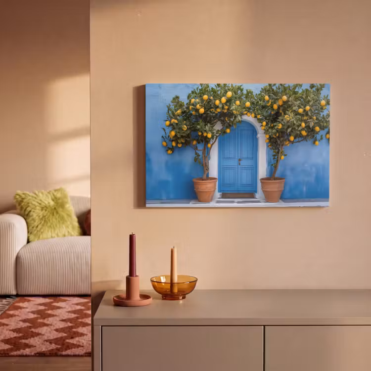 Canvas schilderij - Citroenbomen - Geel - Deur - Potten — 2