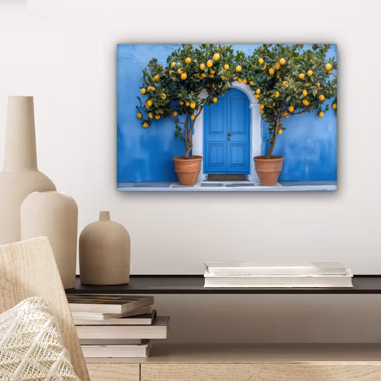 Canvas schilderij - Citroenbomen - Geel - Deur - Potten — 5