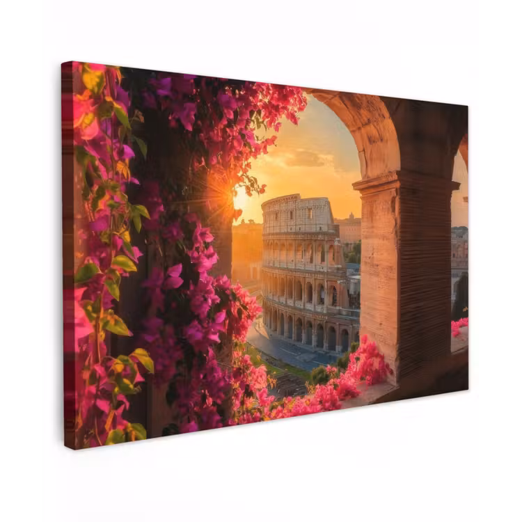 Canvas schilderij - Colosseum - Rome - Roze Bloemen — 1